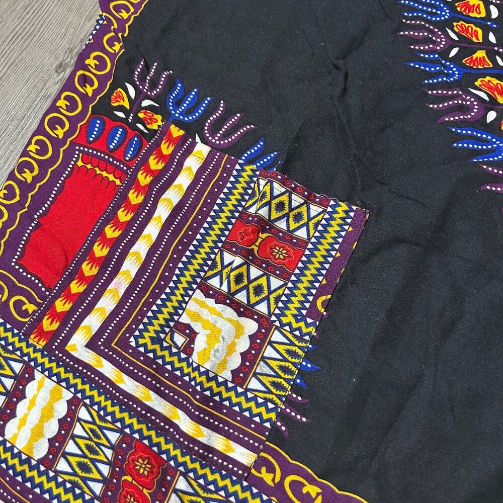 African Dashiki Shirt Unisex Plus Size Black Multicolor Tribal Tunic 30” Chest - Picture 2 of 7